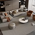 Modern Living Room Sofa And Coffee Table Combination With Armchairs Pillows And Decorative Rug