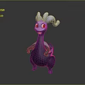 3D Animated Fantasy Creature Character With Blue Curly Ears Red Glowing Eyes Black Body Standing Posture