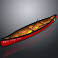 Camp Silver Lake Red Canoe With Wooden Interior And Yellow Paddle