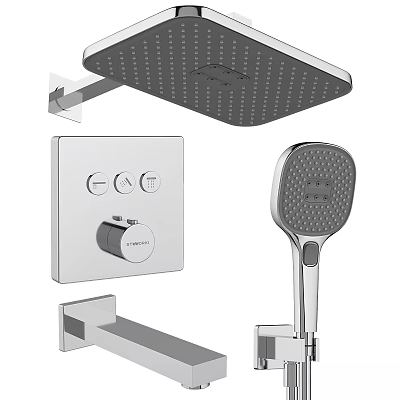 Modern Chrome Shower System with Rainfall Shower Head Handheld Sprayer and Control Panel 3d model