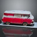 Vintage Red Snow Covered Van On White Platform With Gray Background 3d model