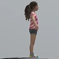 Game Movie Character Young Girl Wearing Pink White Striped T-Shirt Blue Denim Shorts And Sneakers