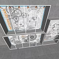Industrial Style Commercial Equipment with Gear Mechanical Patterns and Illuminated Glass Display Cases