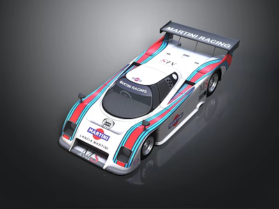 Marchin Racing VAV Shell Sponsored White Racing Car With Rear Wing And Red Blue Stripes 3d model