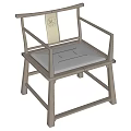 Chinese Style Wooden Leisure Chair With Decorative Backrest And Gray Cushion