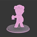 3D Cartoon Character Figurine With Pink Earmuffs Yellow Jumpsuit And Blue Beaker On Gray Base