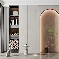 Modern Layered Decorative Cabinet With Black Frame Books Decorations Firewood And Indoor Plant