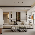 Modern Living and Dining Room Interior Design With Beige Sofa Coffee Table And Large Window