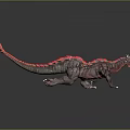 Detailed Mythical Dragon Creature 3D Model With Red Tail And Scaled Body In Crawling Stance