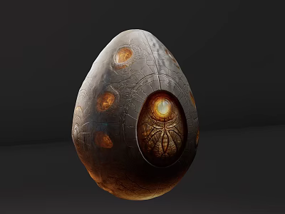 Egg Shaped Metallic Brown Decorative Ornament Set With Textured Surface And Glowing Pattern 3d model