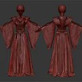 Elegant Traditional Chinese Costume On Mannequins With Red Brown Floral Patterns And Front Back Views