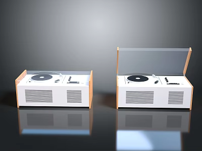 Modern White Record Players With Wooden Frames And Transparent Lids Electronic Appliances 3d model