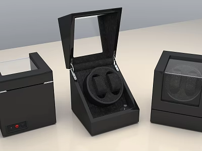Three Black Watch Winder Boxes With Open Interior Display And Storage Design 3d model