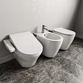Modern White Wall Mounted Toilets in Bathroom with Marble Floor Design