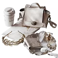 Elegant Decorative Accessory Collection With Coffee Cup Mini Bag Gold Headband Perfume Bottle And Tray