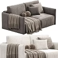 Modern Two Seater Sofa With Draped Blanket Round Pillows And Plaid Cushions For Living Room