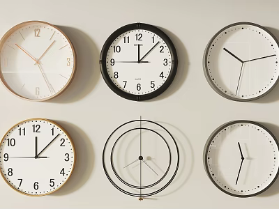 Various Modern Wall Clocks With Different Design Frames And Dials 3d model