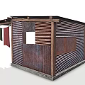 Construction Site Temporary Building With Metal Sheets Wooden Frames Louvered Panels And Flag