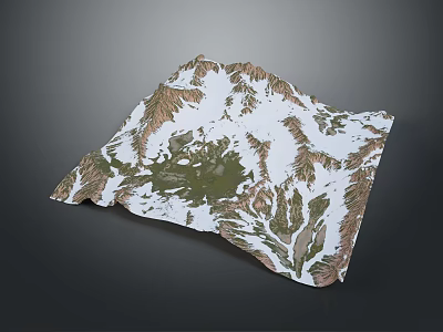 3D Landscape Model Featuring Mountain Range Lakes Snow Covered Peaks And Green Vegetation 3d model