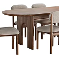 Elegant Modern Walnut Wood Dining Table Set With Six Upholstered Chairs 3d model