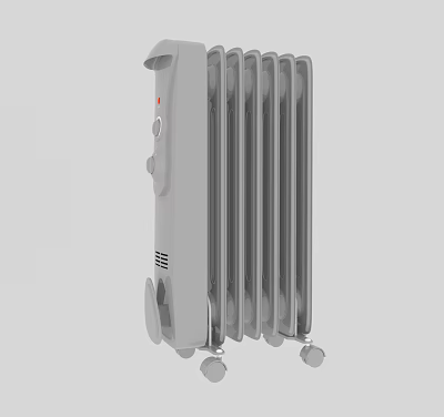 Modern Electric Radiator For Home Heating With Portable Wheels Control Knob And Fins 3d model