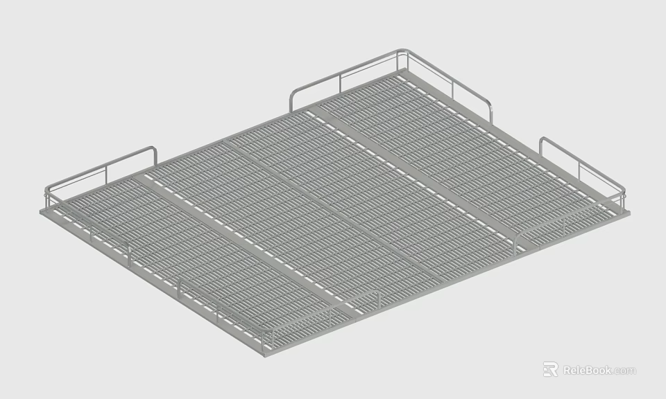 Industrial Metal Grid Platform Structure With Safety Railings And Grated Surface 3d model