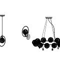 Modern Ring Shaped Lighting Fixture With Black Frame And Multiple Spherical Bulbs