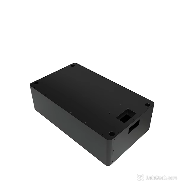 Black Rectangular Electronic Device Enclosure With Screwed Holes And Access Opening 3d model 
