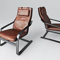 Stylish Single Sofa with Brown Leather Upholstery and Black Metal Frame