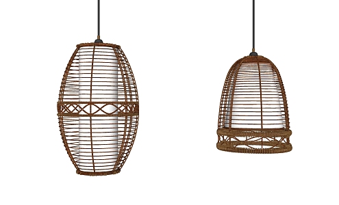 New Chinese Chandelier Rattan Chandelier Combination 3d model