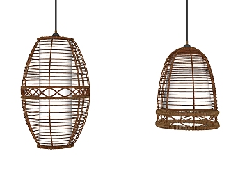 New Chinese Chandelier Rattan Chandelier Combination 3d model