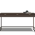 Modern Minimalist Wooden Desk with Three Drawers Books and Coffee Mug