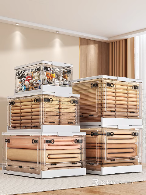Transparent Stackable Storage Bins for Organizing Toys and Folded Clothes at Home 3d model 