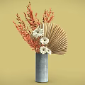 Gray Vase With Orange Leaves White Daisies And Fan Decoration On Yellow Background