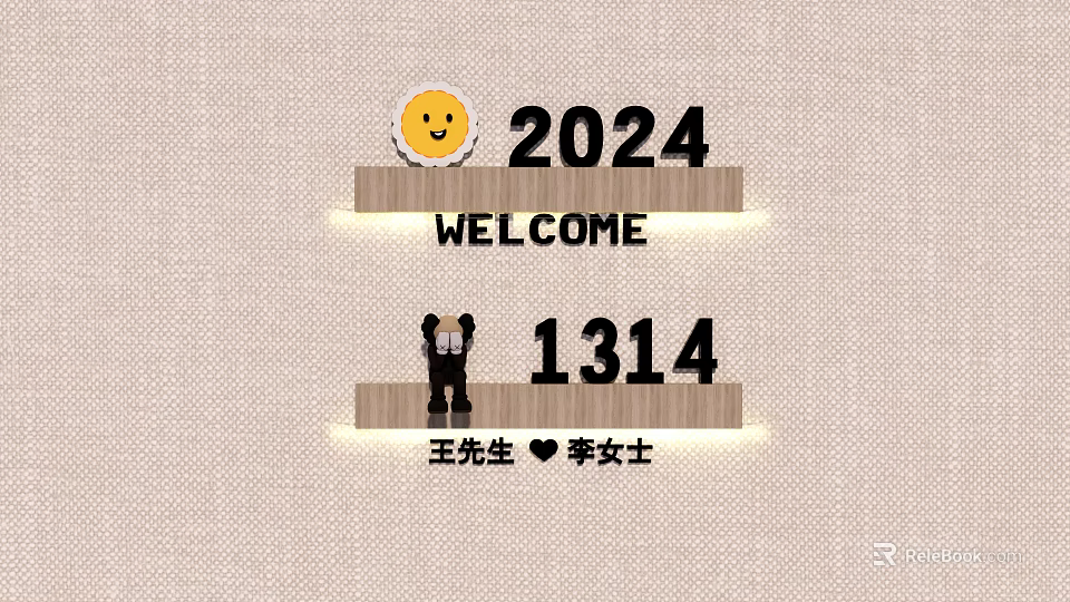 Wall Hanging With 2024 WELCOME 1314 Smiley Face Bear Doll Mr Wang and Ms Li 3d model 