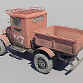 Old Red Rusty Utility Truck With Large Tires Open Bed And Roof Rack