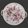 Porcelain Covered Pot With Pink Floral Decorations Gold Accents And Side Handles