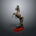 Artistic Bronze Rearing Horse Statue On Red Wooden Base Display Decoration