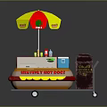 Heavenly Hot Dog Cart With Red Yellow Umbrella Sign And Trash Bin