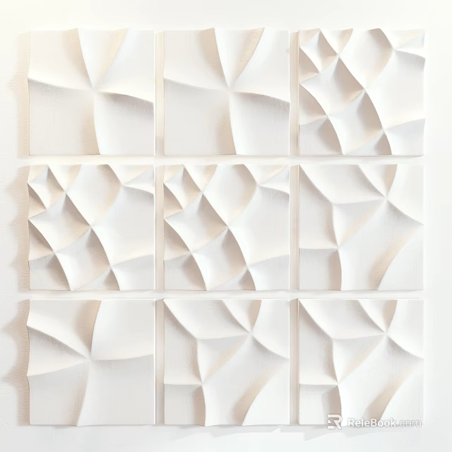 White 3D Geometric Pattern Wall Tiles With Sculptural Textured Surface 3d model 