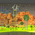 Indoor Sports Equipment Featuring Climbing Wall With Colorful Holds Ladders And Tree Rockery Background