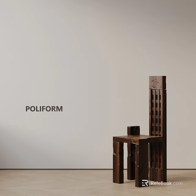 Modern Wooden Dining Chair With Slatted Back Design By POLIFORM Home Interior 3d model 