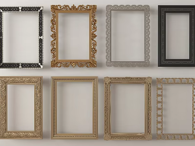 Assorted Picture Frames With Ornate Carved Details Gold Black Silver And Classic Modern Designs 3d model