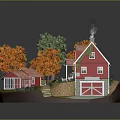 Modern House Model Scene With Red Roof Building And Colorful Trees On Lawn