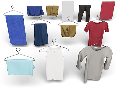 Assorted Household Items With Towels Shirts Pants And Hangers In Different Colors 3d model