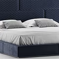 Modern Double Bed With Textured Headboard Comfortable Mattress Pillows And Nightstand 3d model