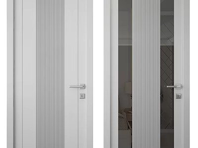 White Hinged Doors With Vertical Stripes And Glass Panel For Modern Interior 3d model
