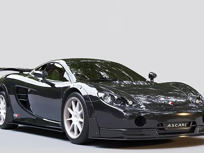 Black Ascari Sports Car Features Sleek Body And Shiny Finish 3d model