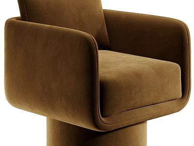 Brown Velvet Single Sofa With Rounded Armrests Plush Seat And Cylindrical Base 3d model