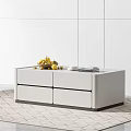 Modern White Coffee Table With Drawers And Fruit Plates Books On Top